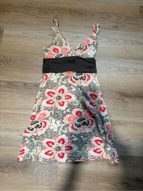 Patagonia Pink and Gray Floral Mini Dress with Black Waistband